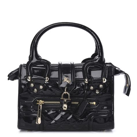 BURBERRY Patent Quilted Mini Manor Tote Black